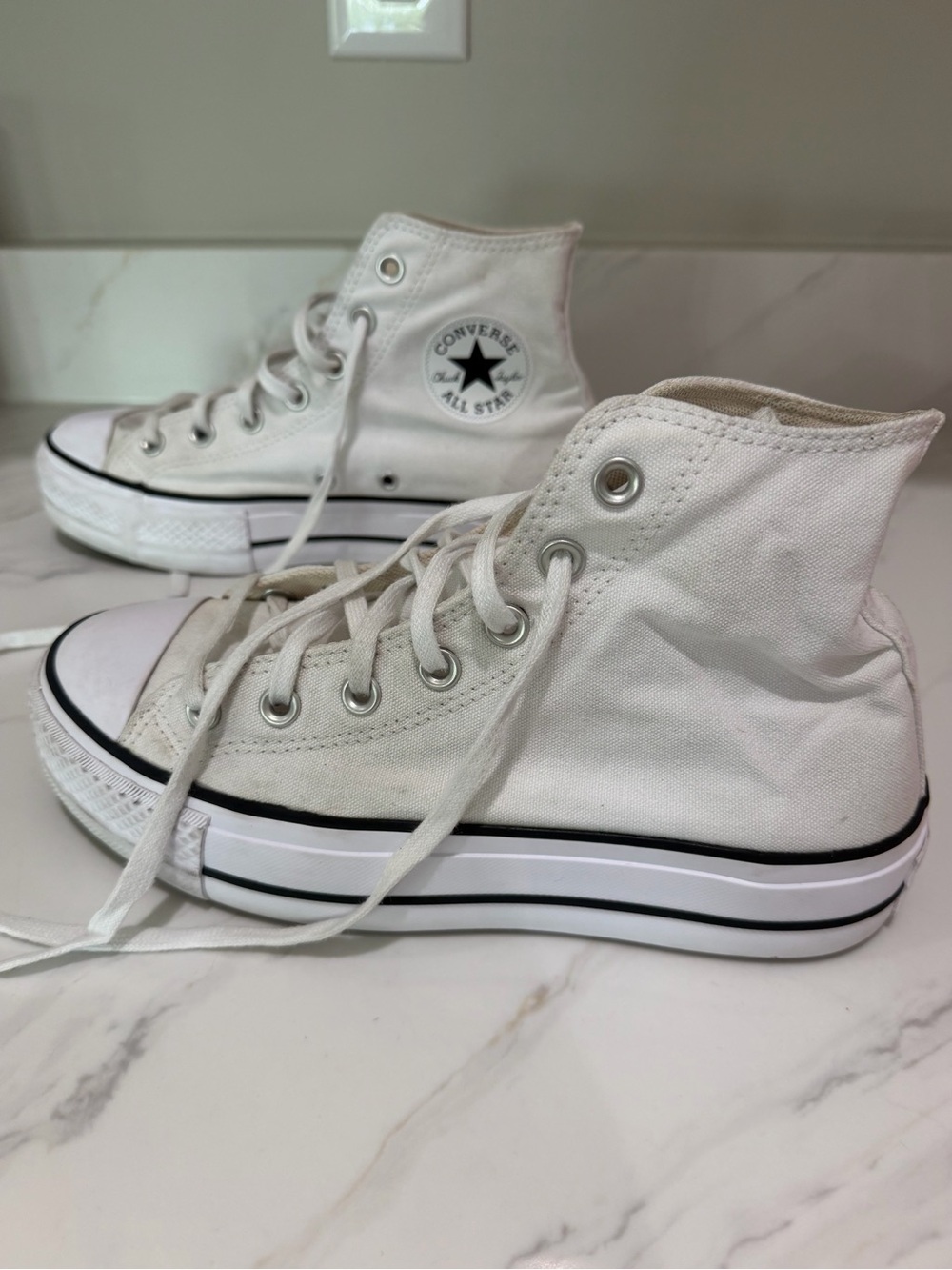 Converse High Top Sneakers - Cream and Black Trim